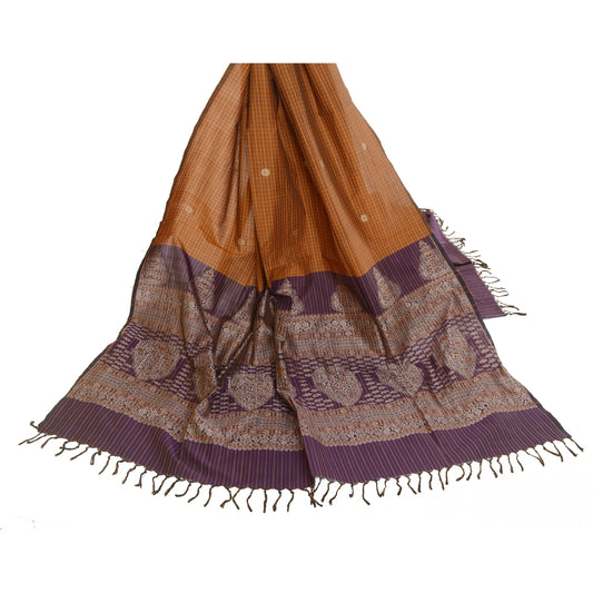 Sanskriti Vintage Dupatta Long Stole Pure Silk Saffron Woven Soft Wrap Hijab